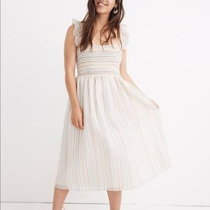 Ruffle-Strap Smocked Dress in Rainbow Stripe